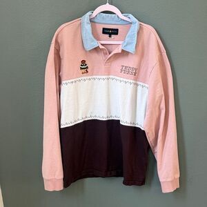 Teddy Fresh Colorblock Pink and Brown Rugby Shirt Sz 2XL